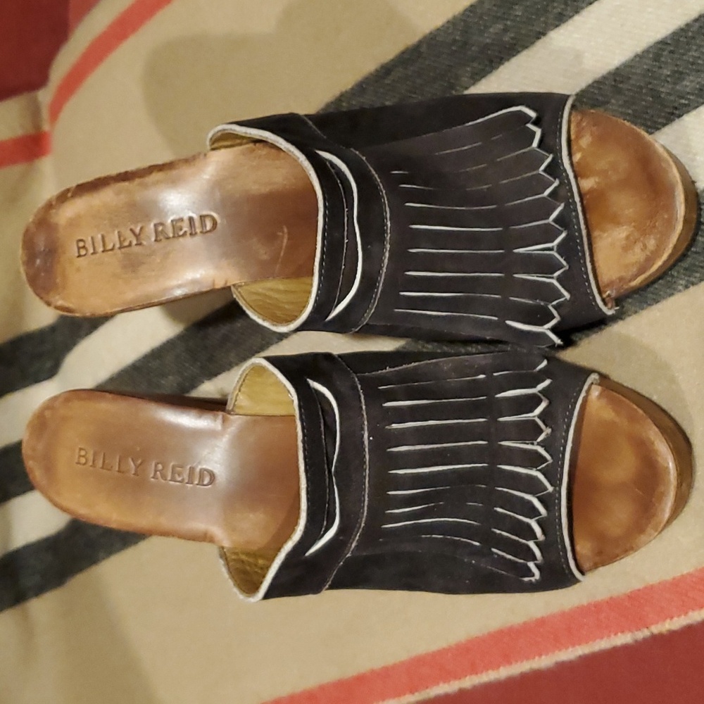 Billy Reid Brown Suede Tassel Wooden Mules Size 9 1/2 - Picture 1 of 8